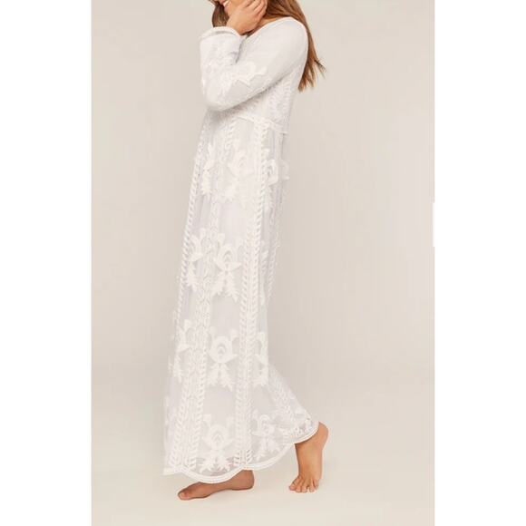 White Lace Maxi Dress S Boho Romantic Bridal Overlay Cottage Temple Orange Creek - Picture 14 of 14